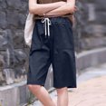thumbnail image 2 of AherBiu Plus Size Shorts for Women High Waisted Drawstring Casual Straight Loose Fitting Knee Length Shorts, 2 of 4
