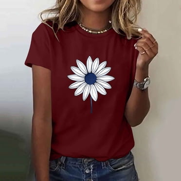 Ovbmpzd Red Women's Tops Short Sleeve Funny Summer Floral Graphic Tees Womens Camisole L