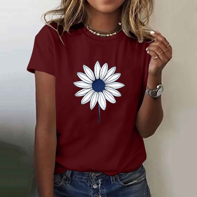 Ovbmpzd Hauts Rouges pour Femmes Manches Courtes Amusants Été T-Shirts Graphiques Floraux Camisole pour Femmes L