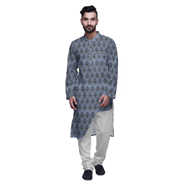 Atasi Printed Long Asymmetric Kurta Pajama Set For Men Party Wear Clothing