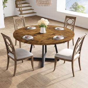BeesClover 47'' Round Dining Table for 4, Farmhouse Kitchen Table, Metal Leg Modern Dining Table, Small Space Round Table for Kitchen Dining Room(Without Chair)