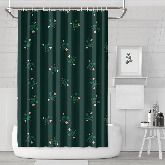 Ensemble de Rideau de Douche avec Doublure à Boutons-Pression, Mignon Trèfle Feuille Botanique Porte-Bonheur (2) Rideaux de Douche Doublure de Douche Réutilisable, Doublure de Douche Simple en Polyester, 72x72 Pouces