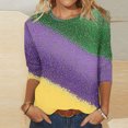 thumbnail image 2 of Penkiiy 2024 Blouse Mardi Gras Tops pour Femmes T-Shirt Quotidien Manches 3/4 Blouse Imprimé Masque Haut Carnaval Col Rond Chemise Décontractée S Multicolore, 2 of 5