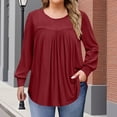 thumbnail image 2 of Yuyuzo Chemises à Manches Longues pour Femmes Col Rond Décontracté Tunique Couleur Unie Hauts Amples Confortables, 2 of 7