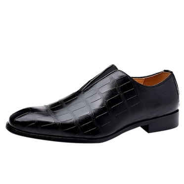 Men's Leather Shoes Classical Style On PU Low Rubber Sole Block Heel Comfortable Work Footwear
