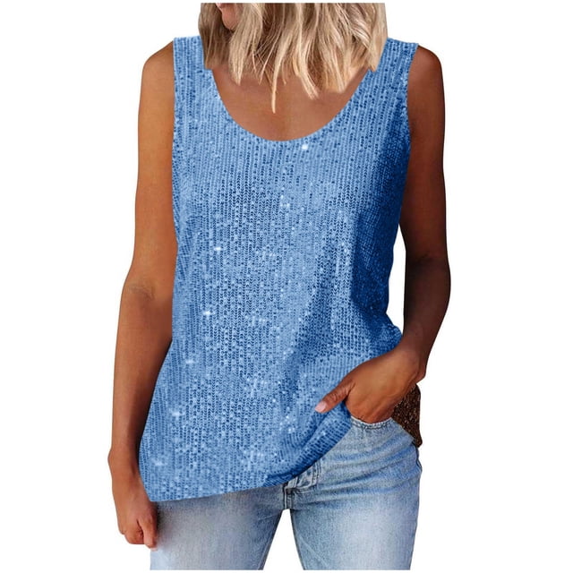 Plebaso Débardeurs à Paillettes Sans Manches pour Femmes, Mode Fête Clubwear