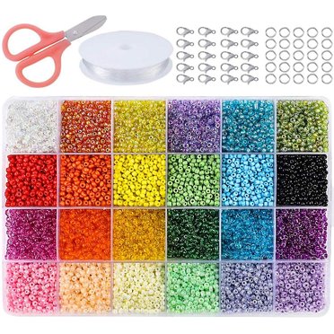 Perles de Rocaille en Verre 24 Couleurs Kit de Petites Perles pour Fabrication de Bijoux