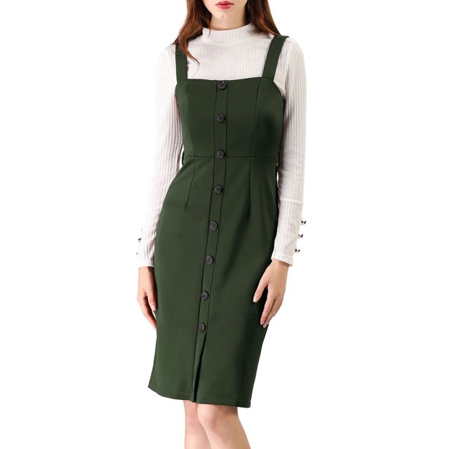 INSPIRE CHIC Women's Button Decor Sheath Suspender Overall Jumper Dress