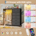thumbnail image 4 of Reversible Wood Top 6-Drawer Dresser, Storage Tower with Hanging Rack, LED Lighting & Charging Station, Sturdy Chest Organizer for Bedroom & Closet, Deco White Black Brown, 4 of 7