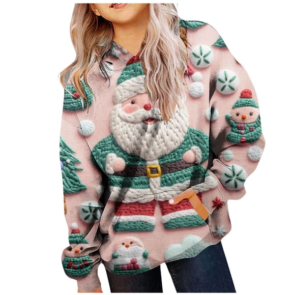 Petit Enfant m et m Chandail à Capuchon Enfants Chandails Garçons Chandail Molleton Filles Chandails pour Enfants Filles Chandail pour Ado Fille Chandail à Capuchon pour Fille Manches Longues Doux Chandail de Noël Imprimé Hoody Coupe Verte 5-6 Ans