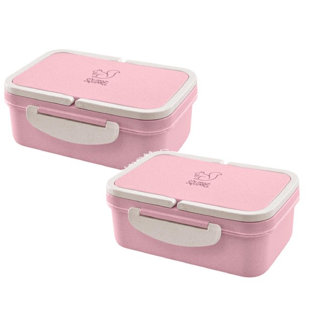 Oleegame 2PC Produce Storage Lunch Box Portable Wheat Straw Picnic Microwave Bento Food Storage Container Hot Pink