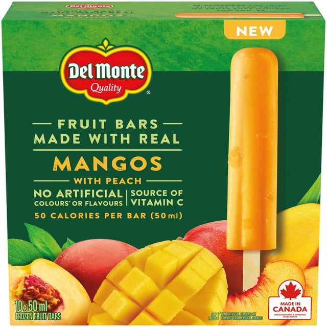 DEL MONTE Mango Frozen Fruit Bars, Made with Real Mango, 50 Cal per Serving, 10 x 50 ml