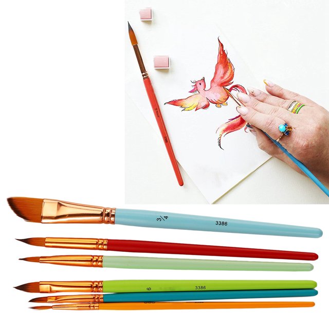 Watercolor Paint Brush Set, Ergonomic Handle Painting Brushes High Toughness Easy Control Portable 6pcs For