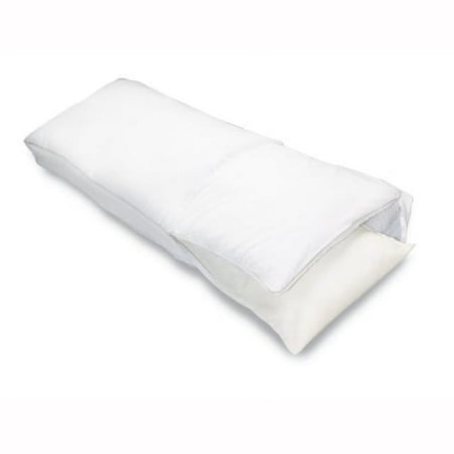 Sleep Innovations Embrace Memory Foam Body Pillow with Hypoallergenic Cover, 20”x 54”. A rectangular, full-length white body pillow with a soft, removable hypoallergenic cover. Designed for full-body support and comfort, it features memory foam that relieves pressure points and maintains its shape. Ideal for various sleeping positions and expectant parents, this pillow promotes restful sleep and relaxation.