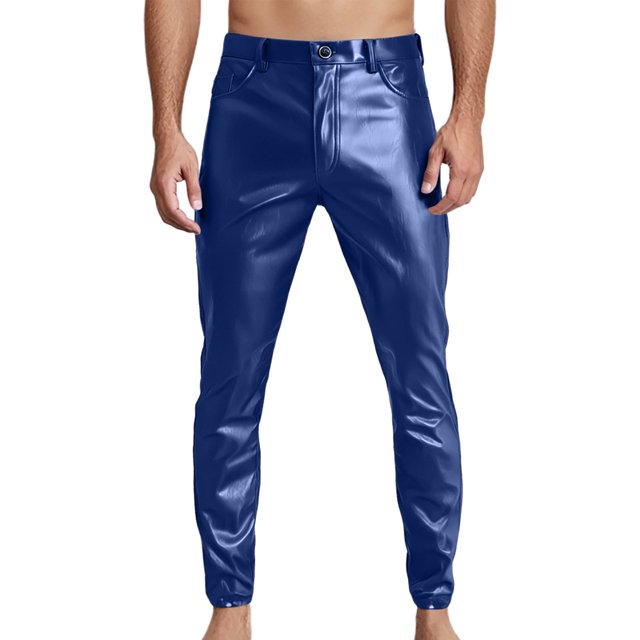 Men's PU Leather Solid Color Trousers - Sports Casual Pants for All Seasons