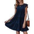 thumbnail image 1 of UKAP Robe T-Shirt pour Femme, Robe d'Été Évasée, Courte Mini, Simple Boho, Bleu Foncé, TG, 1 of 3