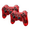 thumbnail image 1 of RetroFam 2 Pack Wireless Controller compatible for Playstation PS3 Console, Transparent Red, 1 of 5