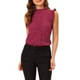 thumbnail image 1 of INSPIRE CHIC Women's Sleeveless Blouse Ruffled Pleated Wear-to-Work Chic Blouse XS Dark Red, 1 of 7