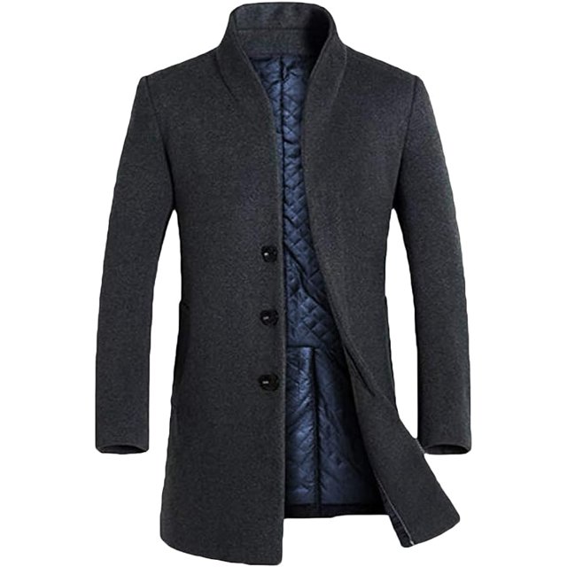 Men's Trench Coat Long Wool Blend Overcoat Slim Fit Down Topcoat