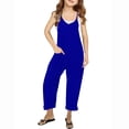 thumbnail image 1 of Full Length Pants Overalls, Girls Casual Jumpsuits Sleeveless Summer Rompers Long Pants With Pockets For 5-14 Years, 1 of 6