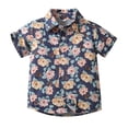thumbnail image 3 of Chemises Garçons Été Plage Hawaïenne Florale Manches Courtes Décontracté Chemise Col Chemise Marine 2-3 Ans, 3 of 5