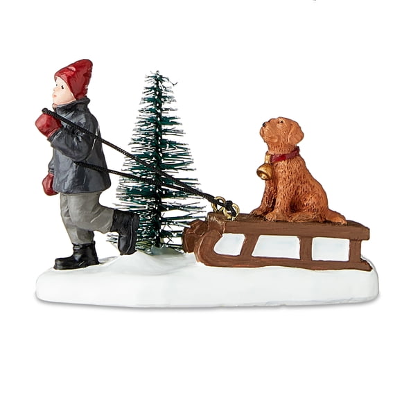 Figurine décorative de village de Noël Holiday Time "Bring The Tree", multicolore, 6 cm
