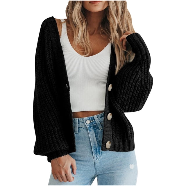 FAIWAD Cardigan Sweaters for Womens Open Front Long Sleeve Button Down Plus Size Casual Outwear