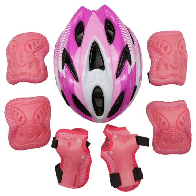 ZheElen Ensemble de 7 Pcs de Protections Ajustables pour Patinage à Roulettes pour Tout-Petits Bonne Dissipation de Chaleur Coudières pour Cyclisme Extérieur Rose Rouge Blanc Rayé