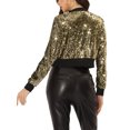 thumbnail image 3 of INSPIRE CHIC Blouson Bomber Court à Paillettes Scintillantes avec Fermeture Éclair pour Femme Or m, 3 of 4