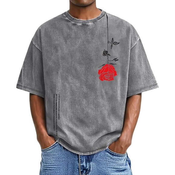 Men’s Distressed Graphic Print Washed Tee for Casual Everyday Wear Casual Shirt for and Street Style