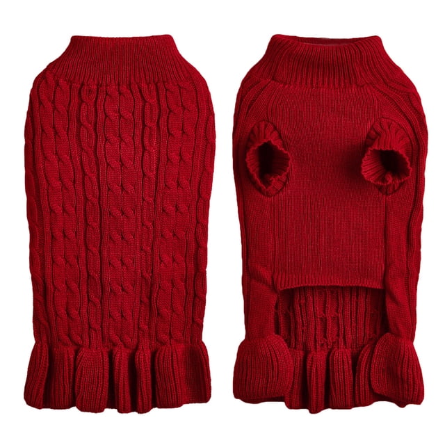 2025 Turtleneck Warm Elegant Rope Pet Clothes For Medium Dogs Pet Sweater Stretch Knit Pet Clothes For Small Dogs Female Ruffled Sweater Dress