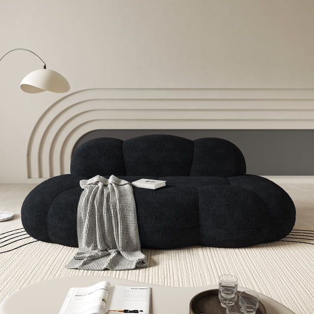 The Magic Home Causeuse 3 Places de 90 Pouces en Bouclé Incurvé Style Nuage, Noire