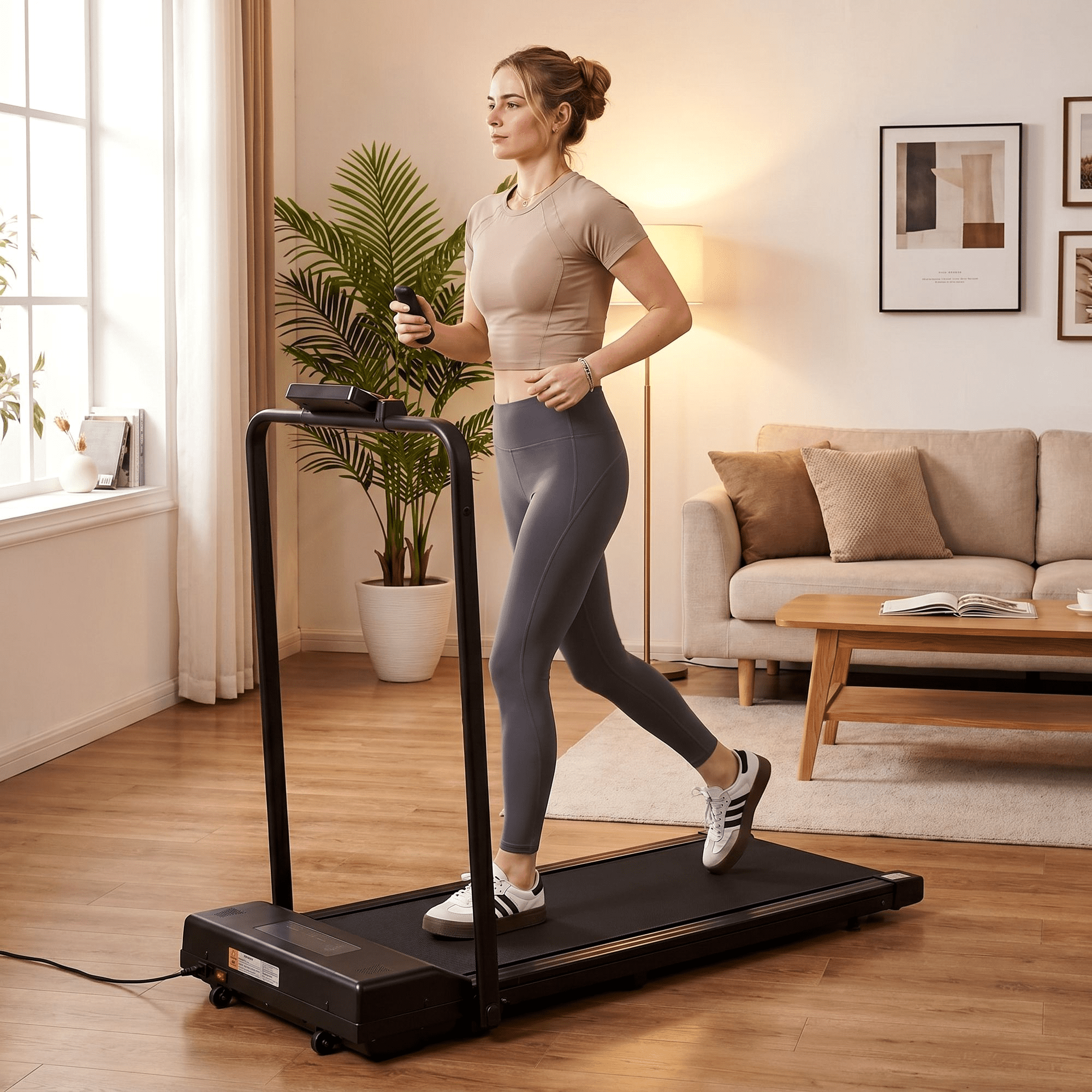 Naipo Treadmill Foldable 2-in-1 Under Desk Walking Pad with 0.5-6MPH Speed Range Compact Electric Running Remote Control for Home Fitness