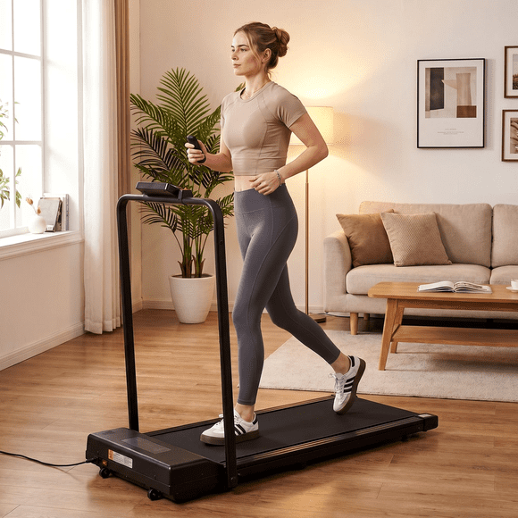 Naipo Treadmill Foldable 2-in-1 Under Desk Walking Pad with 0.5-6MPH Speed Range Compact Electric Running Remote Control for Home Fitness