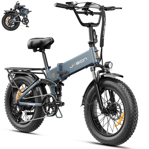 Jasion X-Hunter Vélo Électrique pour Adultes, Moteur de Pointe 1400W Vélo Électrique Pliable avec Batterie Amovible 48V 13AH, Vélos Électriques à Pneus Larges 20 Pouces à Suspension Complète, Vélo Électrique de Navettage 30MPH 7 Vitesses, UL 2849