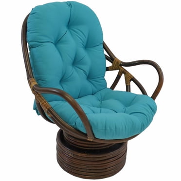 Blazing Needles Solid Twill Swivel Rocker Chair Cushion, 48" x 24", Aqua Blue