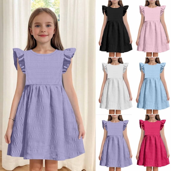 lcziwo Robe Sans Manches à Volants pour Filles Été Décontractée Robes Trapèze Couleur Unie Col Rond Robe de Fête pour Tout-Petits et Enfants Blanc Offres chez Walmart