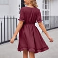 thumbnail image 4 of Ovzne Robes Grande Taille pour Femmes aux Formes Robe Femme Mode Femme Été Décontractée Col en V Chiffon Manches Courtes Unie Mini-Robe Robe Maxi Grande Taille Manches Courtes Liquidation, 4 of 6