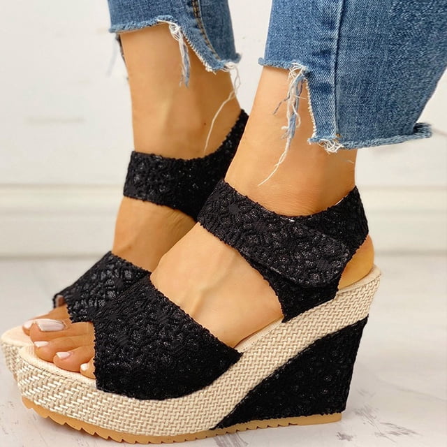 Mikilon Sandales de Plage à Plateforme Compensée à Bride Arrière à Bout Ouvert d'Été Confortables à Talons Hauts pour Femmes