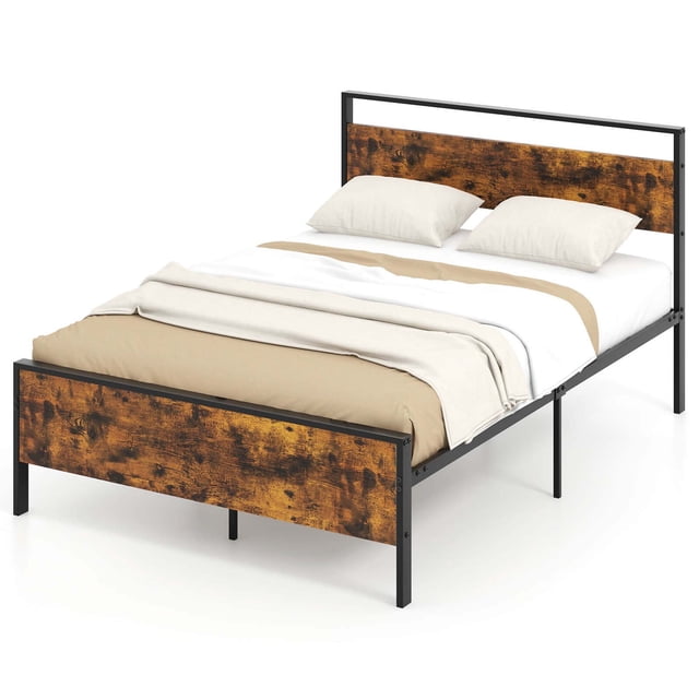 Costway Lit Double avec Tête et Pied de Lit en Bois, Rangement sous le Lit