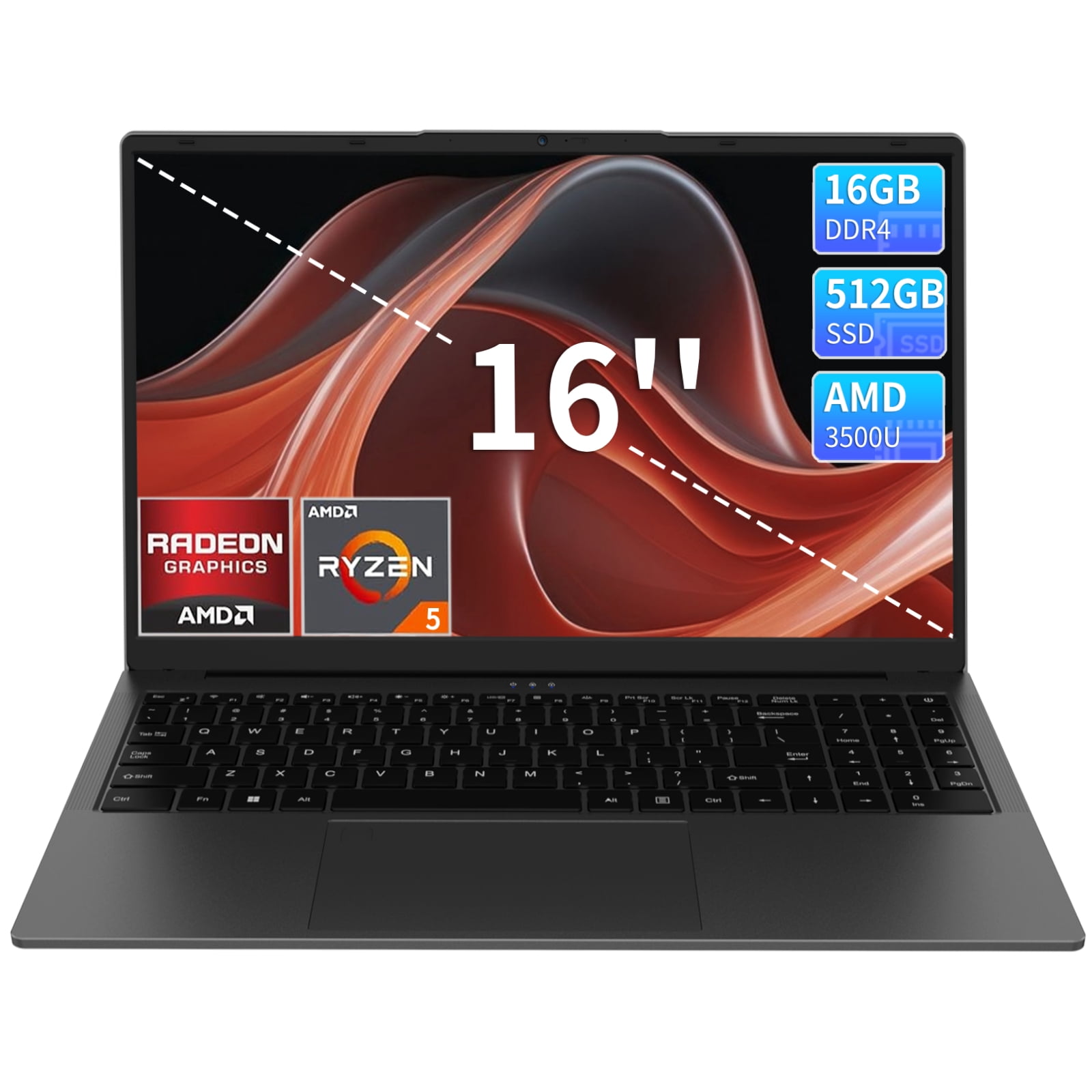 KurieTim T160R 16-Inch Business Laptop, AMD Ryzen 3500U, 16GB RAM, 512GB SSD, Gray