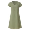 thumbnail image 4 of Fshaion Robe d'Été pour Femmes 2024 Grande Taille Col en V Uni Manches Courtes Robe en Coton et Lin Liquidation à Moins de 10!, 4 of 5