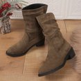 thumbnail image 4 of Dakaela Bottes Western Plissées pour Femmes en Suède Style Cowboy Larges Mi-Mollet Bottillons Bout Rond à Enfiler Chaussures de Marche, 4 of 6