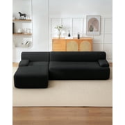 YUSAZENS No Throw Pillow Left Facing Fully Compressed Chaise Sofa Fine 5mm Corduroy Upholstery High Density Polyurethane Foam Modern L Shape Living Room Sofa Black