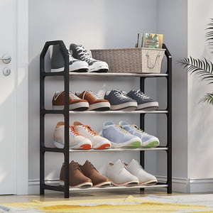 Doorway Shoe Rack with Handrail | Small Entryway Shoe Storage Organizer | Plastic Multi Layer Shelf for Home Entry, Bedroom, or Balcony