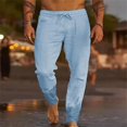 thumbnail image 1 of Pants for Men, Mens Solid Color Drawstring Fashionable Casual Pants Full Length Pants, 1 of 6