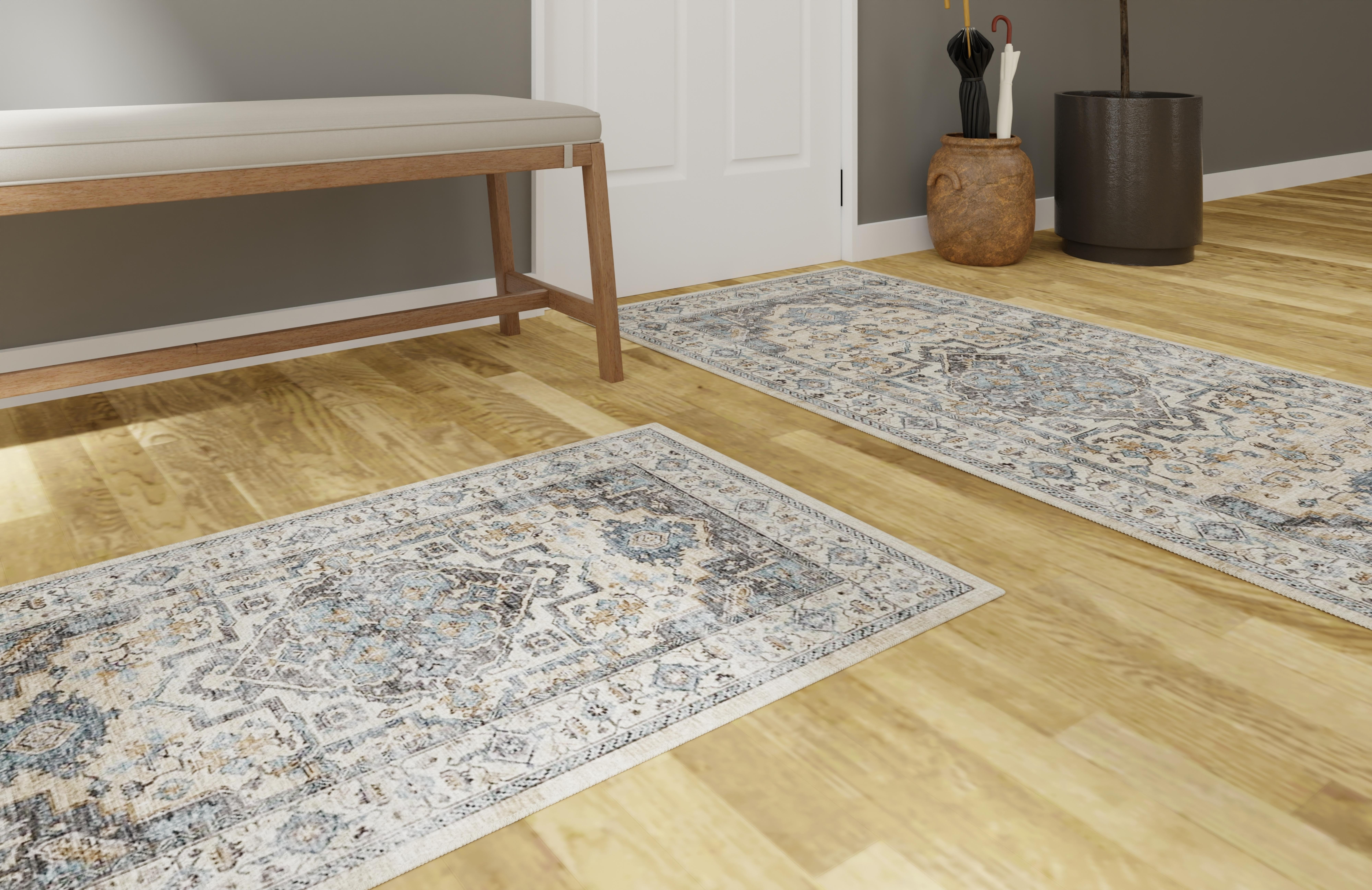 Mainstays Ensemble de Tapis d’appoint lavables de style persan, bleu, Tapis pour Entrée et Cuisine, paquet de 2, 18 x 30 et 24 x 48