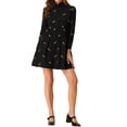 thumbnail image 2 of INSPIRE CHIC Robe pour Femme Manches Longues Col Rabattu Boutonnée Robe Chemise Mini à Fleurs Noir m, 2 of 6