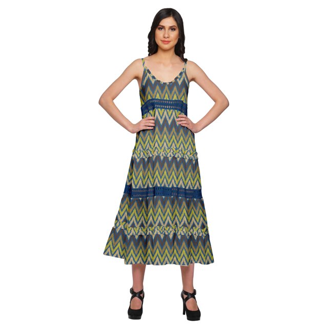 Moomaya Printed Sleeveless Long Maxi Dress Spaghetti Straps With Lace Trim