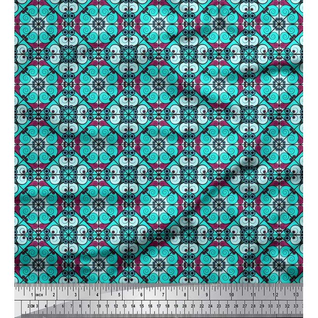 Soimoi Polyester Crepe Fabric Geometric & Paisley Decorative Printed Craft Fabric by The Yard 42 Inch Wide